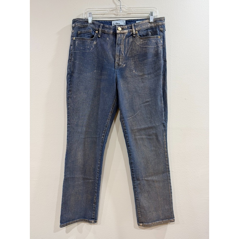 Sam Edelman Metallic Gold Foil Denim Jeans High Rised Slim Straight Size 31 Fall